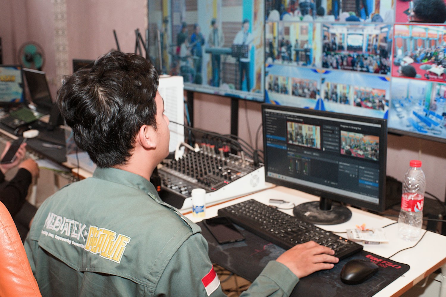 Operators watching live security feeds